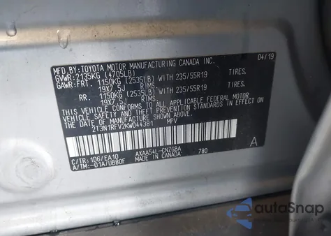 2019 Toyota Rav4 Limited z USA, uszkodzony, nr VIN 2T3N1RFV2KW044381